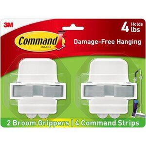 Damage-Free Broom & Mop Wall Hook - No‎ Tools, 2 Hangers & 4 Command Strips